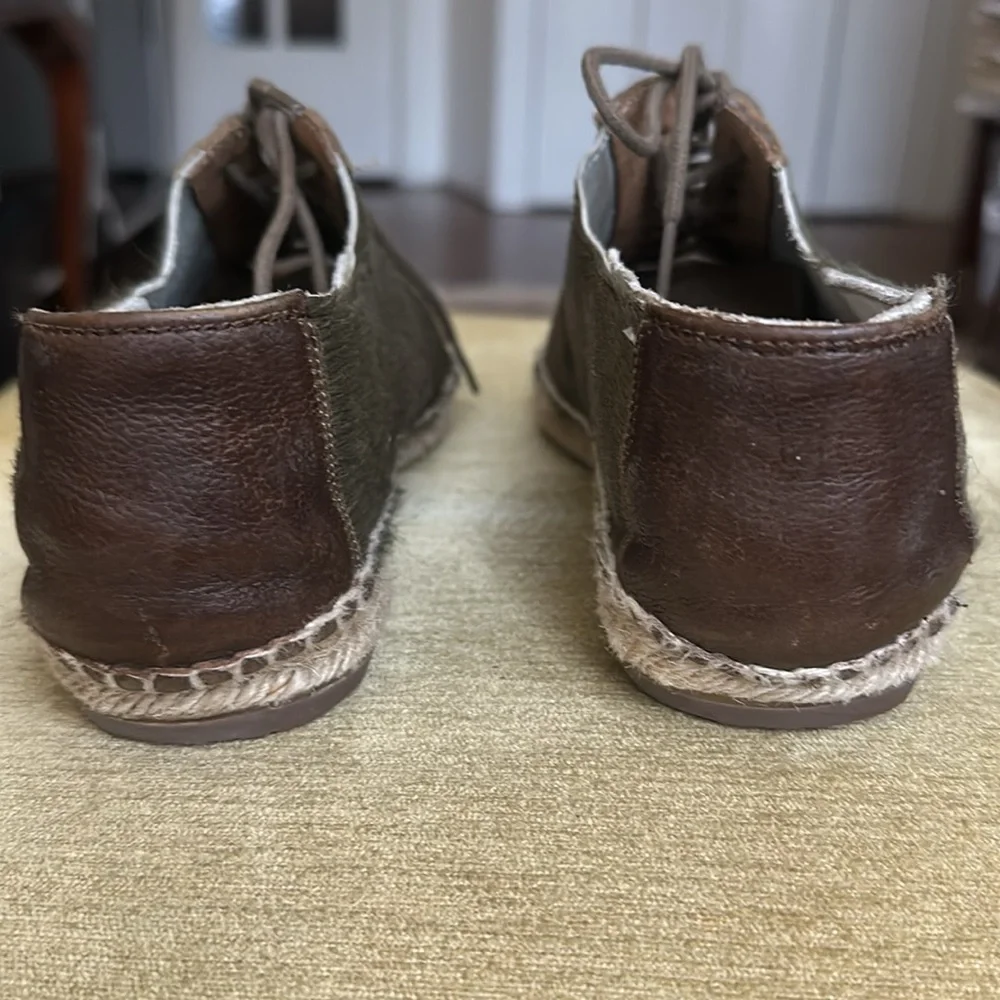 Anthropologie KMB Jorinda Espadrille Sneakers Leather Calf Hair Olive Brown Sz 9
